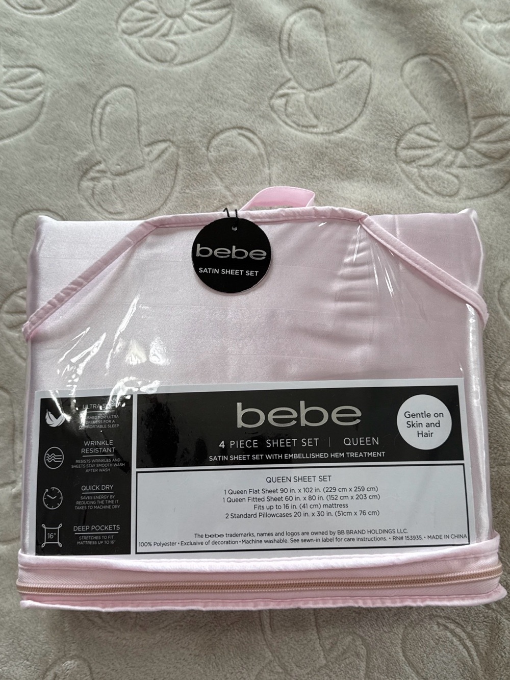 bebe Embossed Satin 4-Piece Sheet Set - Light Pink